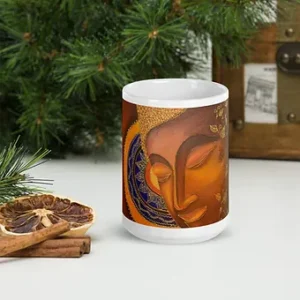 White glossy mug - Meditating Buddha